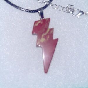 Natural Red Jasper Lightning Bolt Black Cord 18-20” Necklace